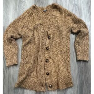 Splendid Womens Eyelash Knit Longline Cardigan Sweater Camel Brown luxury Medium
